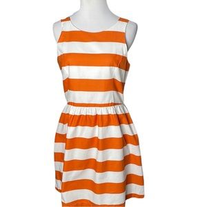 Dayton K Orange and White Stripe Sleeveless Dress with Cut Out Back with Pockets
